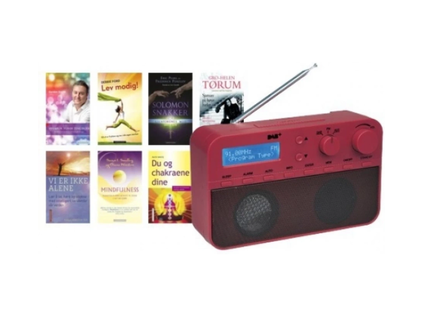Bøker og rød DAB-radio