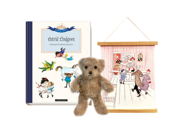 Astrid Lindgren bok, bamse og plakat
