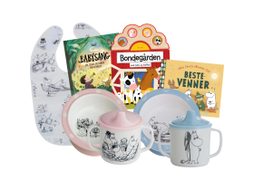 Mummi servisesett, smekke og 3 babybøker