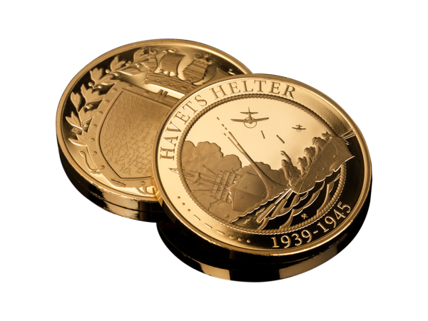 Krigsseilermedalje belagt med rent gull