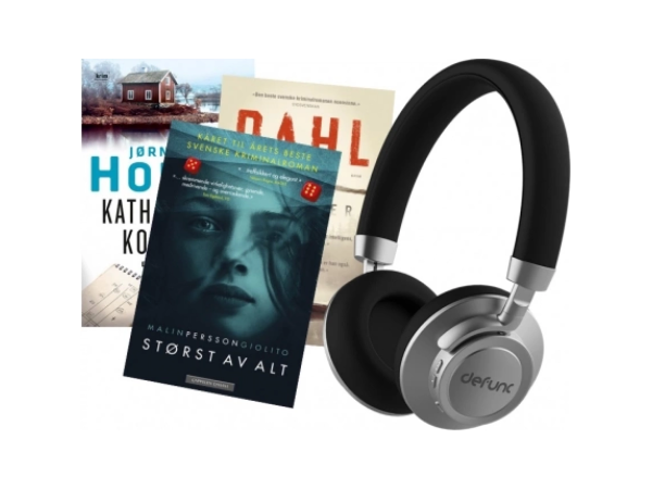 Hodetelefon og 3 krimbøker