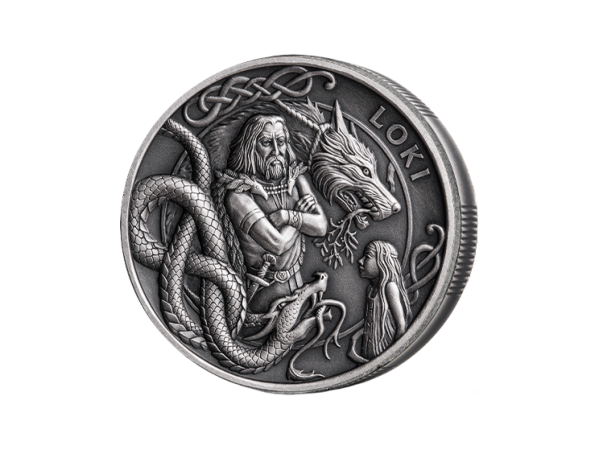 Sølvbelagt vikingmynt med Loke