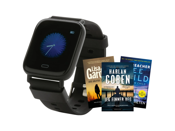 Fit Watch treningsklokke og 3 krimbøker