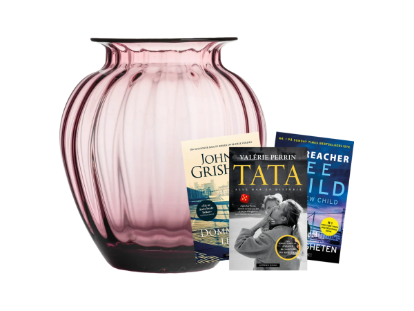 Hadeland Glassverk vase og 3 bøker