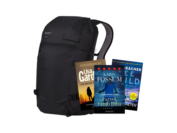 Bergans Hugger tursekk og 3 krimbøker