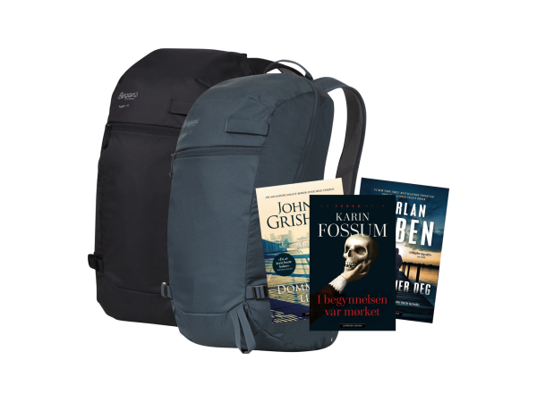 Bergans Hugger tursekk og 3 krimbøker